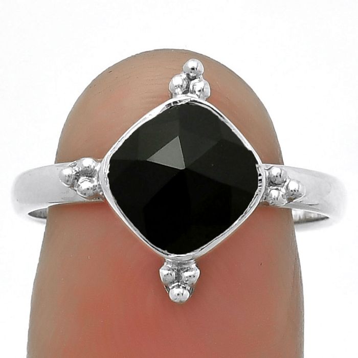 Faceted Natural Black Onyx - Brazil Ring size-8.5 SDR173266 R-1127, 8x8 mm