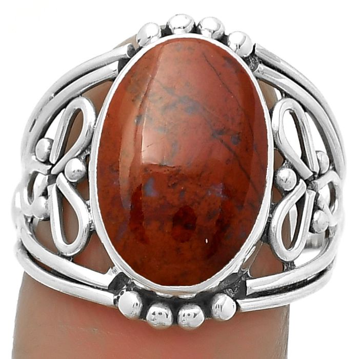 Natural Red Moss Agate Ring size-8 SDR173312 R-1379, 10x15 mm