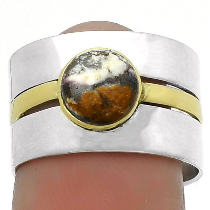 Two Tone Band Indian Blanket Jasper Ring size-6.5 SDR173341 R-1634, 7x7 mm