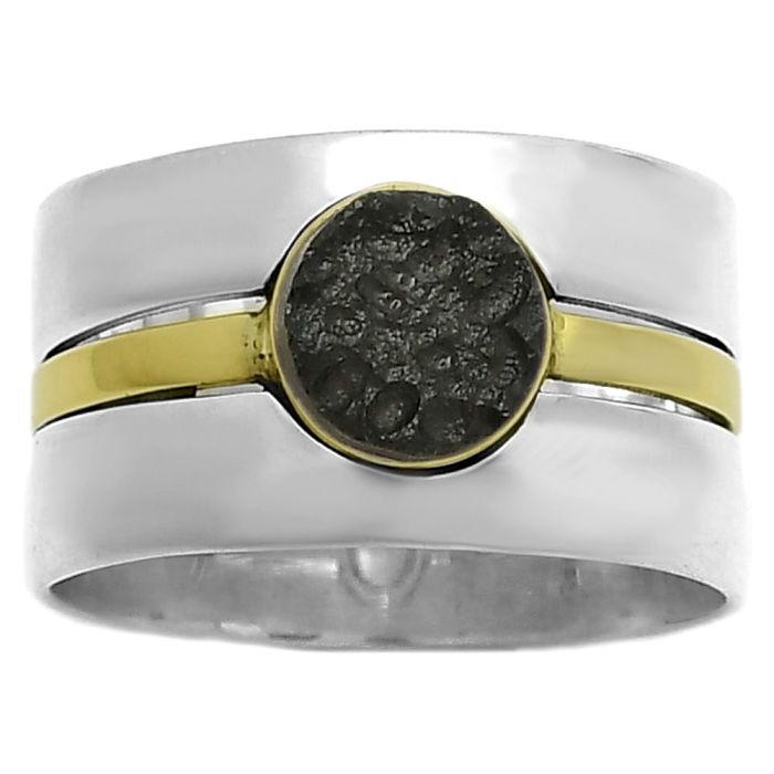 Two Tone Band - Tektite Rough - Greek Ring size-8 SDR173358 R-1634, 7x7 mm