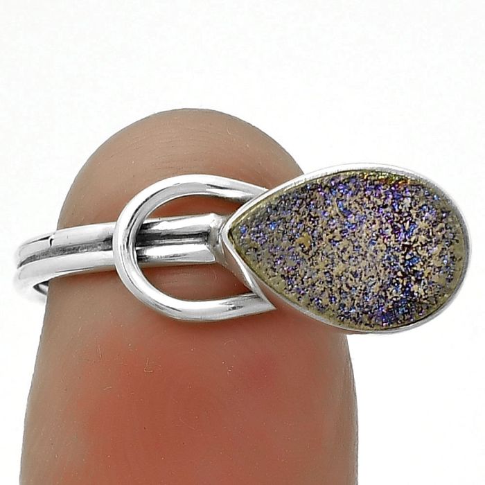 Adjustable - Natural Titanium Druzy Ring size-7 SDR173507 R-1129, 8x12 mm