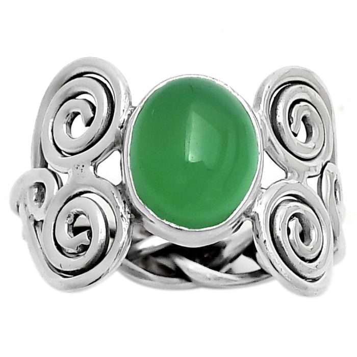 Spiral - Natural Green Onyx Ring size-7 SDR173657 R-1658, 8x10 mm