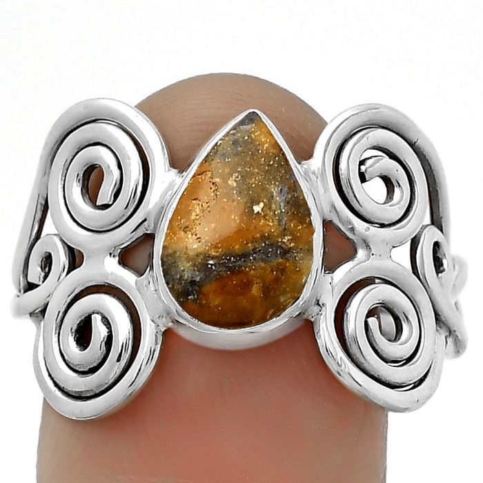 Spiral - Natural Indian Blanket Jasper Ring size-9 SDR173674 R-1658, 7x10 mm