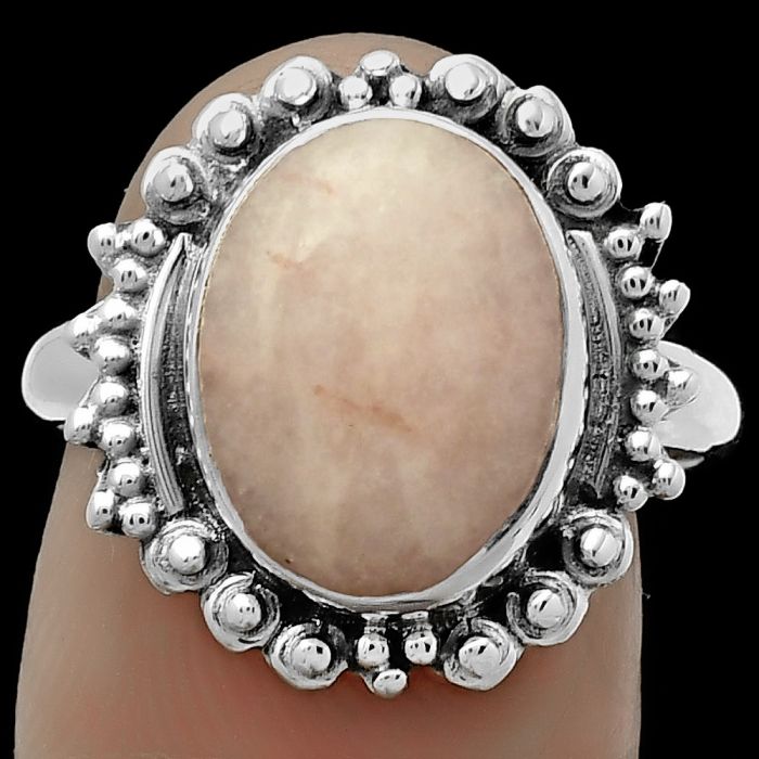 Natural Pink Scolecite Ring size-7.5 SDR173716 R-1124, 10x13 mm