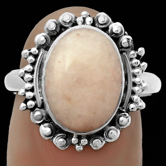 Natural Pink Scolecite Ring size-8 SDR173718 R-1124, 9x13 mm