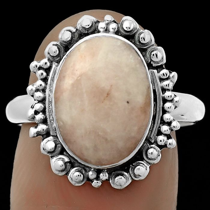 Natural Pink Scolecite Ring size-8.5 SDR173720 R-1124, 9x13 mm