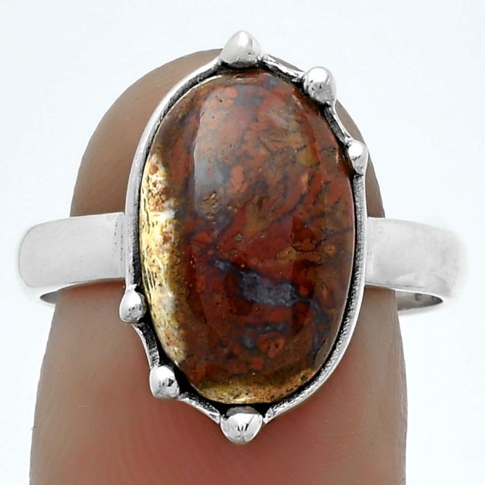 Natural Red Moss Agate Ring size-8.5 SDR174142 R-1506, 10x15 mm