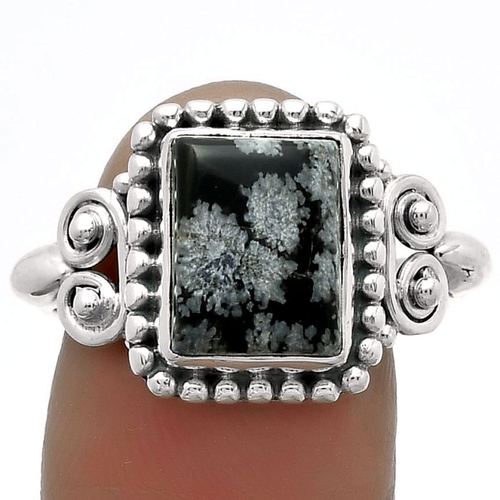 Natural Snow Flake Obsidian Ring size-9 SDR174253 R-1283, 8x11 mm