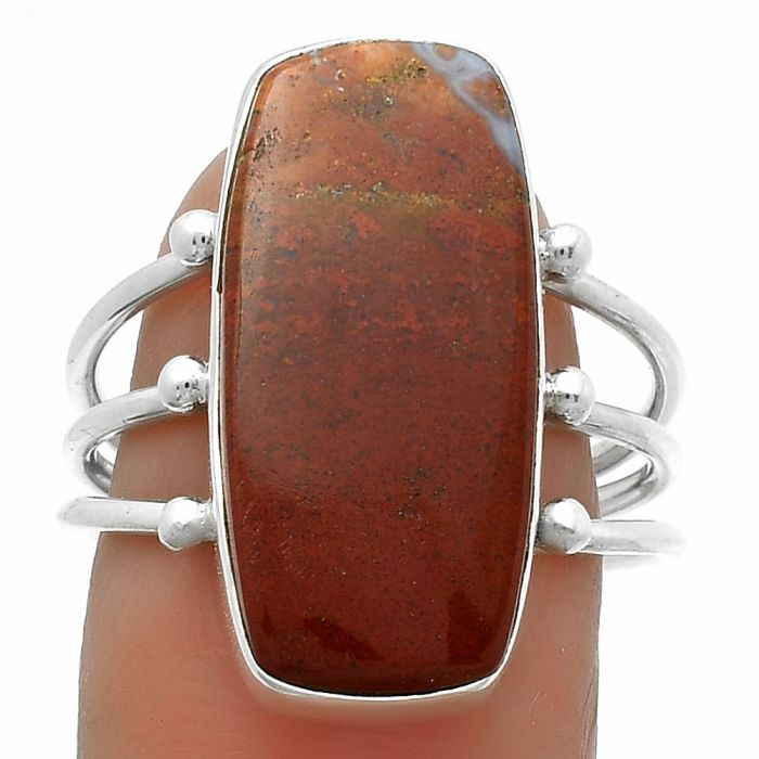 Natural Red Moss Agate Ring size-8.5 SDR174290 R-1003, 10x22 mm