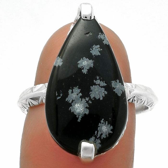 Natural Snow Flake Obsidian Ring size-8.5 SDR174348 R-1089, 12x22 mm