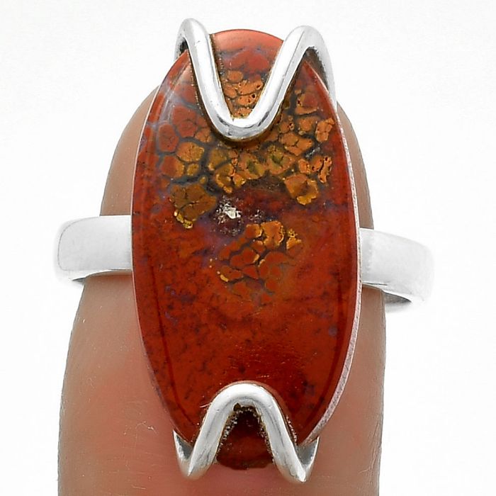 Natural Red Moss Agate Ring size-8.5 SDR174394 R-1479, 12x23 mm