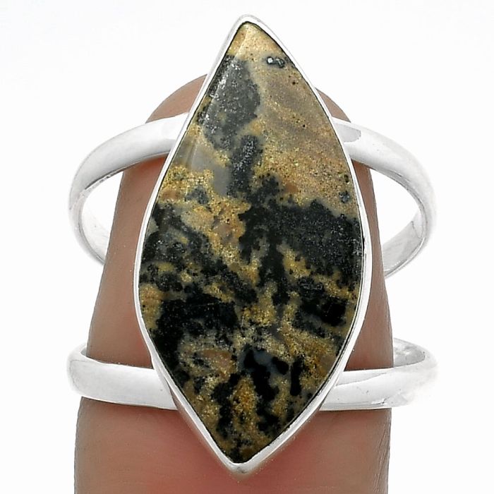 Natural Russian Honey Dendrite Opal Ring size-8 SDR174420 R-1002, 12x24 mm