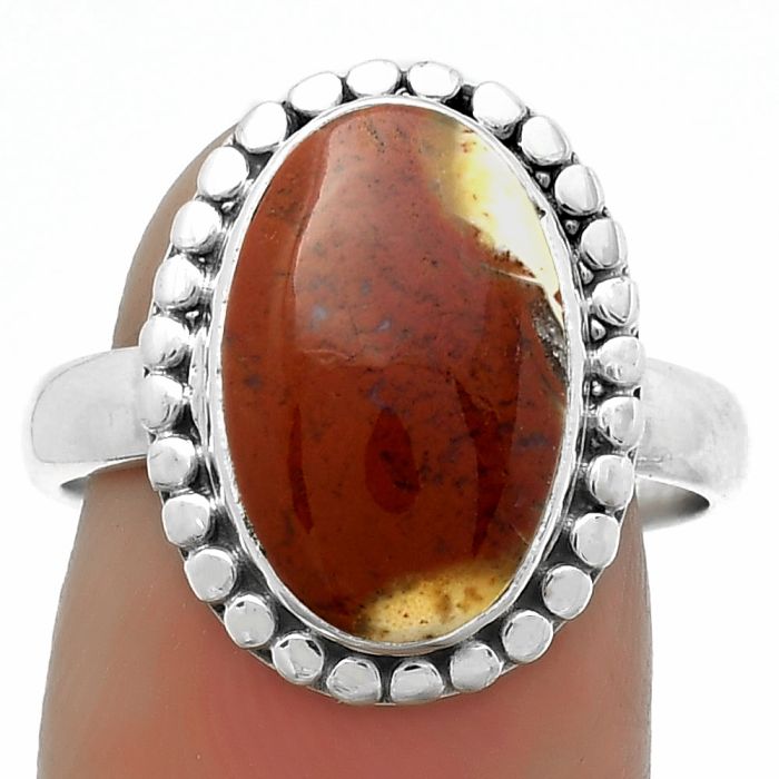 Natural Red Moss Agate Ring size-8.5 SDR174563 R-1071, 10x15 mm