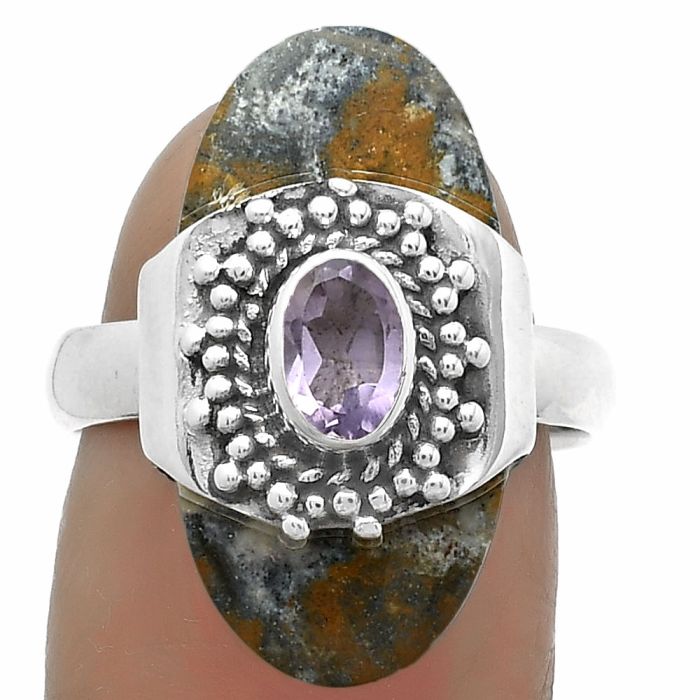 Indian Blanket Jasper & Amethyst Ring size-7 SDR174666 R-1371, 11x22 mm