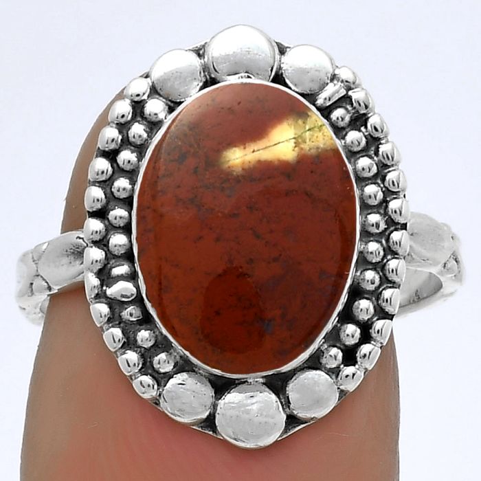 Natural Red Moss Agate Ring size-8 SDR174879 R-1154, 9x12 mm