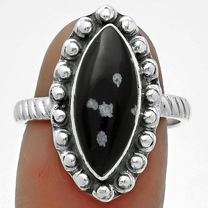 Natural Snow Flake Obsidian Ring size-8 SDR175012 R-1124, 7x17 mm