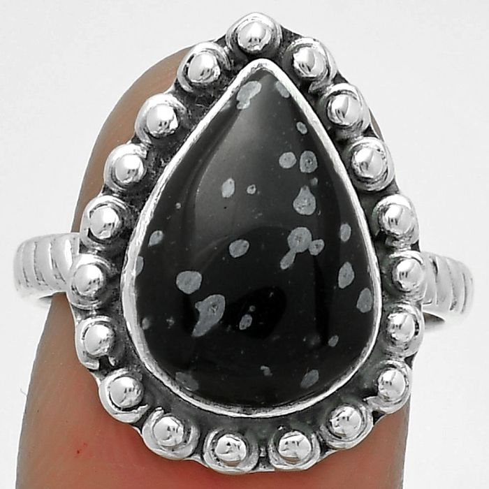 Natural Snow Flake Obsidian Ring size-8 SDR175014 R-1124, 11x15 mm