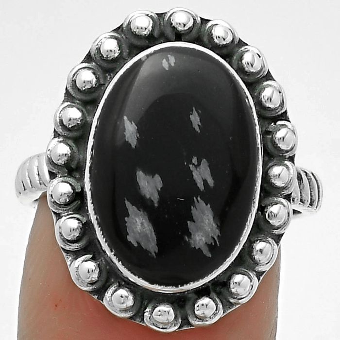 Natural Snow Flake Obsidian Ring size-8 SDR175015 R-1124, 11x15 mm