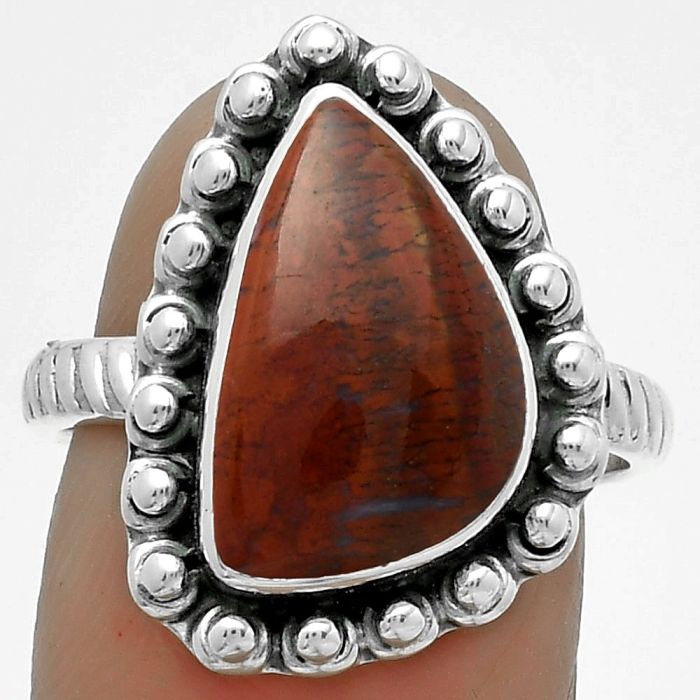 Natural Red Moss Agate Ring size-8 SDR175029 R-1124, 9x15 mm