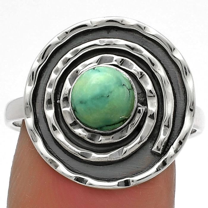 Spiral - Natural Turquoise Magnesite Ring size-9 SDR175309 R-1361, 6x6 mm