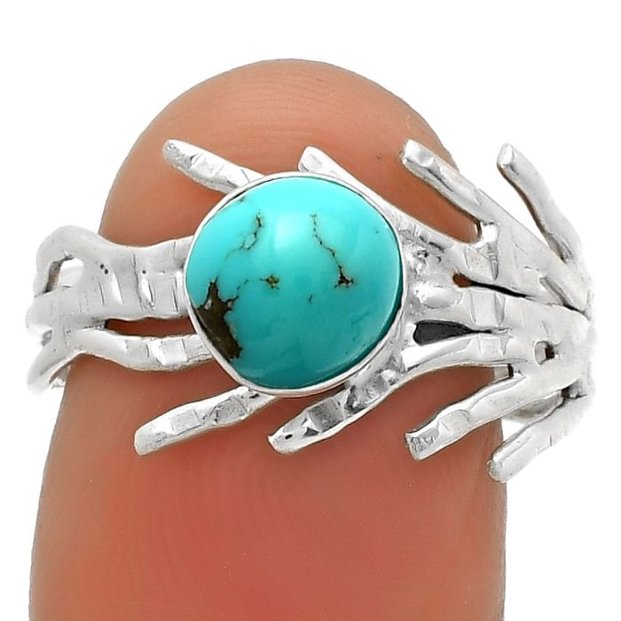 Natural Kingman Turquoise 925 Sterling Silver Ring s.9 Jewelry R-1401, 7x7 mm