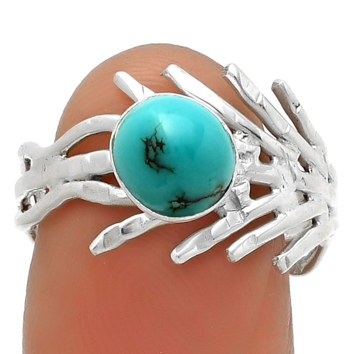 Natural Kingman Turquoise 925 Sterling Silver Ring s.8 Jewelry R-1401, 7x7 mm