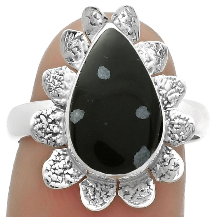 Natural Snow Flake Obsidian Ring size-7.5 SDR175750 R-1241, 9x14 mm