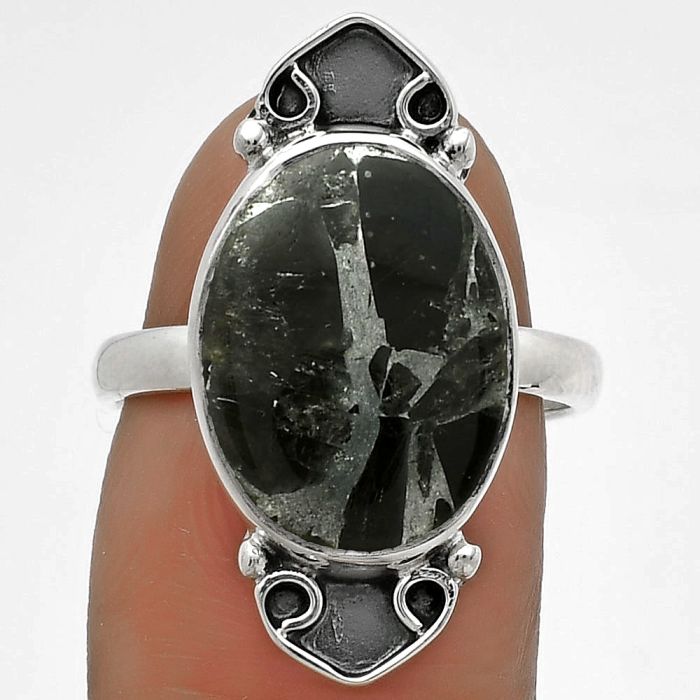 Natural Obsidian And Zinc Ring size-7 SDR176044 R-1204, 12x16 mm