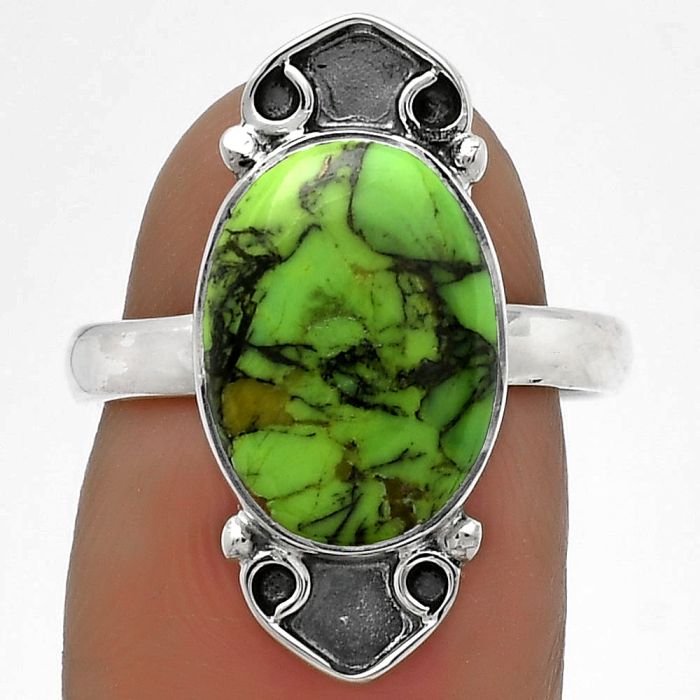 Natural Green Matrix Turquoise Ring size-7 SDR176061 R-1204, 10x14 mm