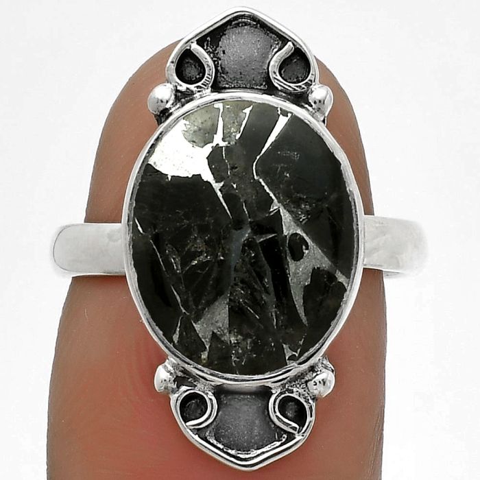 Natural Obsidian And Zinc Ring size-7 SDR176064 R-1204, 11x14 mm