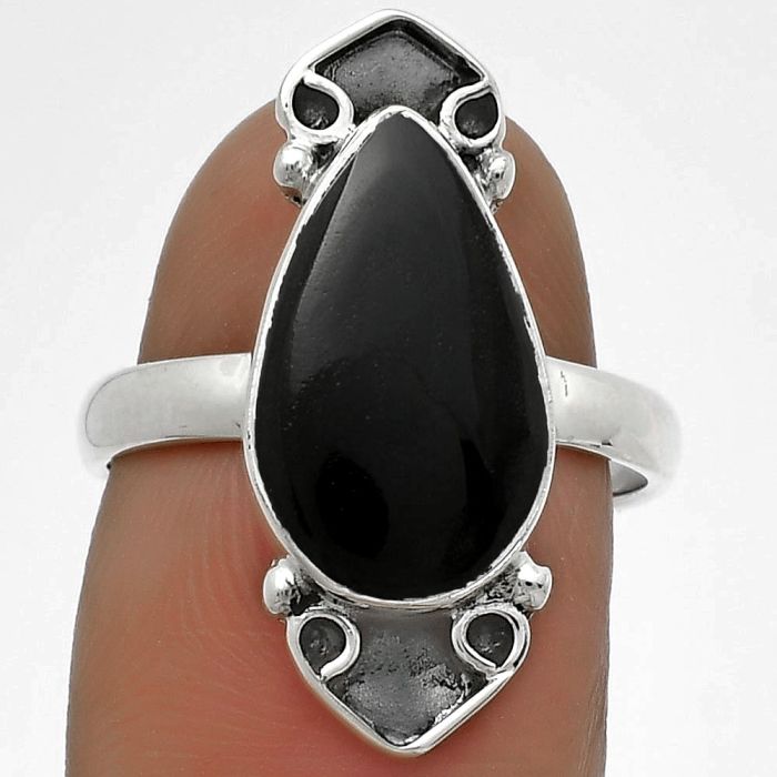 Natural Black Onyx - Brazil Ring size-7 SDR176070 R-1204, 9x15 mm