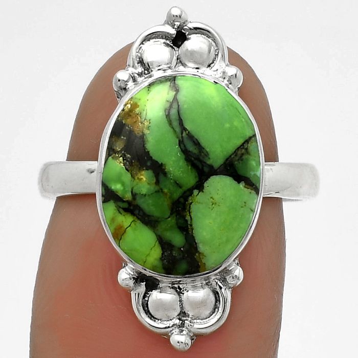 Natural Green Matrix Turquoise Ring size-7.5 SDR176087 R-1123, 10x14 mm