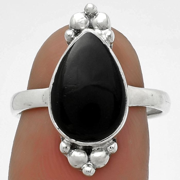 Natural Black Onyx - Brazil Ring size-7.5 SDR176100 R-1123, 9x13 mm