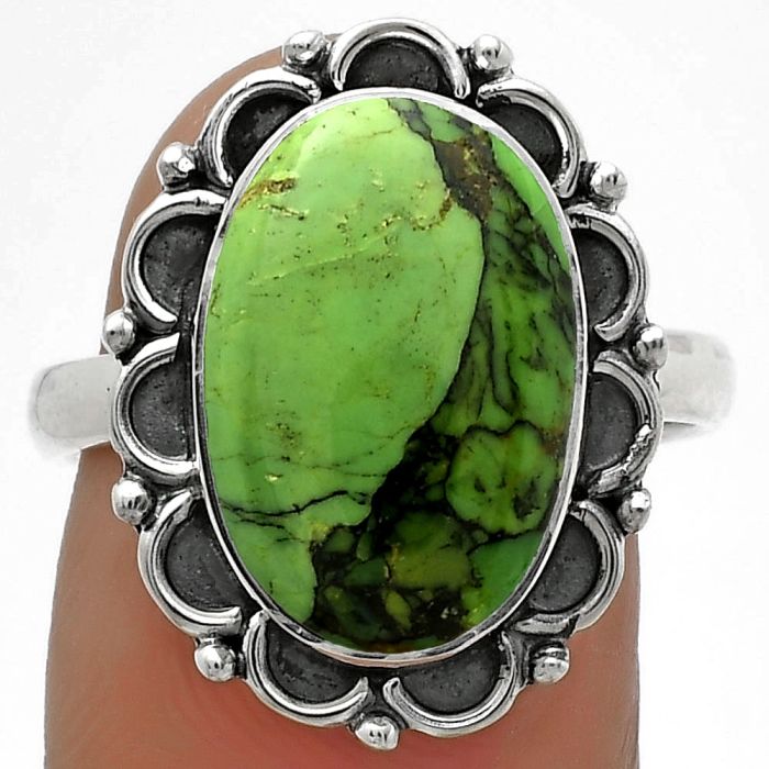 Natural Green Matrix Turquoise Ring size-8.5 SDR176150 R-1092, 11x15 mm