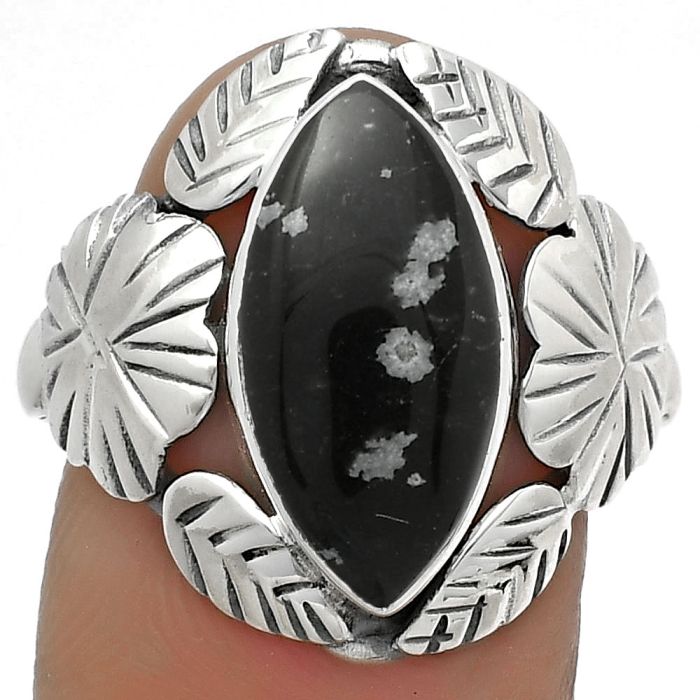 Southwest Design - Snow Flake Obsidian Ring size-8 SDR176258 R-1352, 8x16 mm