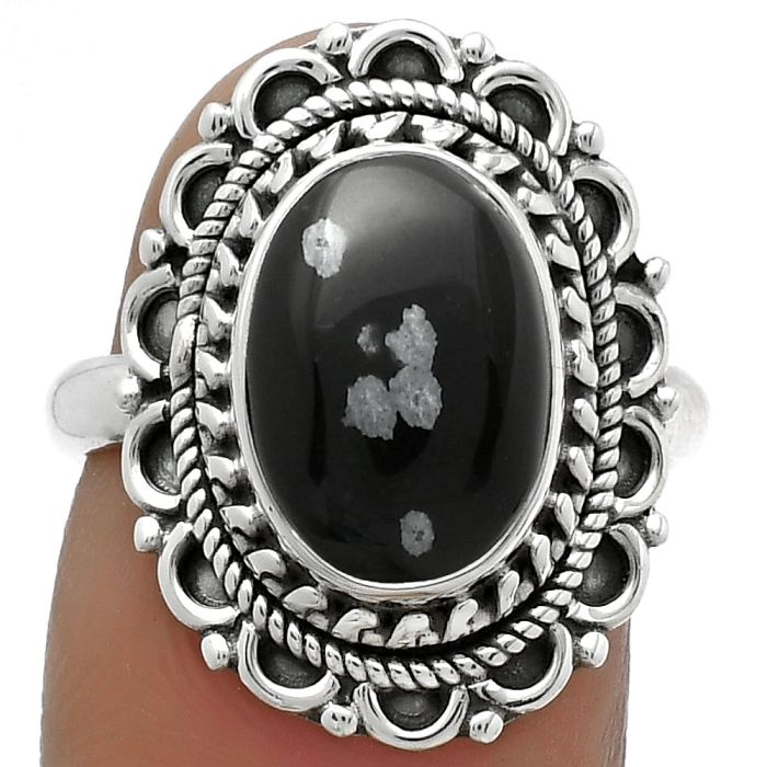 Natural Snow Flake Obsidian Ring size-7 SDR176515 R-1256, 9x12 mm