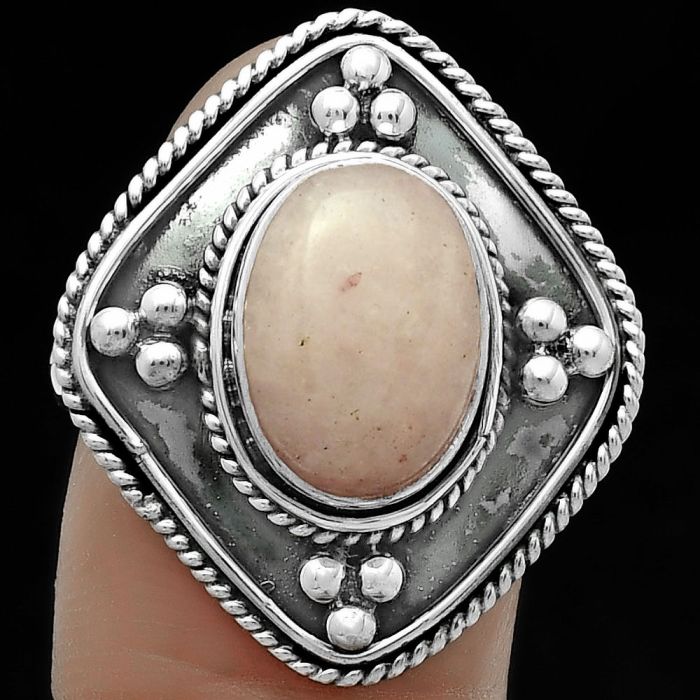 Natural Pink Scolecite Ring size-9 SDR176625 R-1258, 8x12 mm