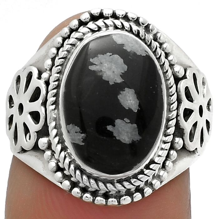 Natural Snow Flake Obsidian Ring size-7 SDR176743 R-1541, 9x13 mm