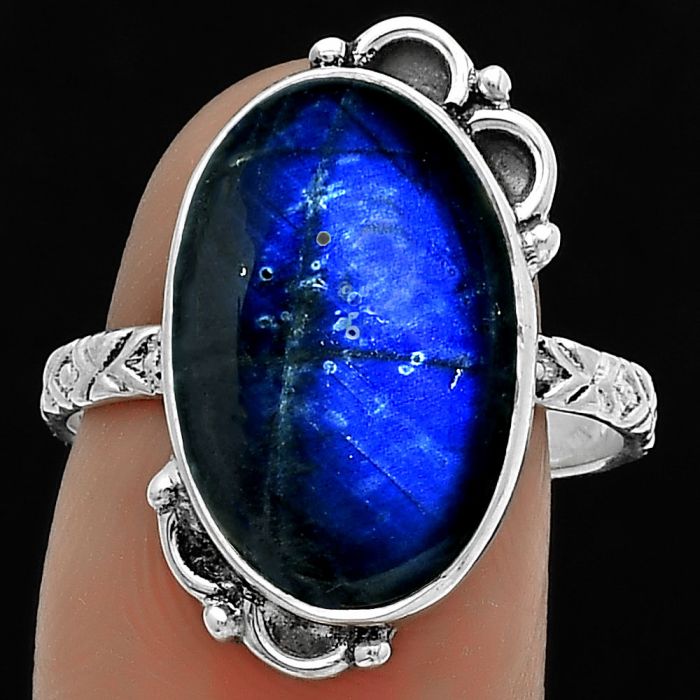 Blue Fire Labradorite - Madagascar Ring size-8.5 SDR176848 R-1103, 12x18 mm