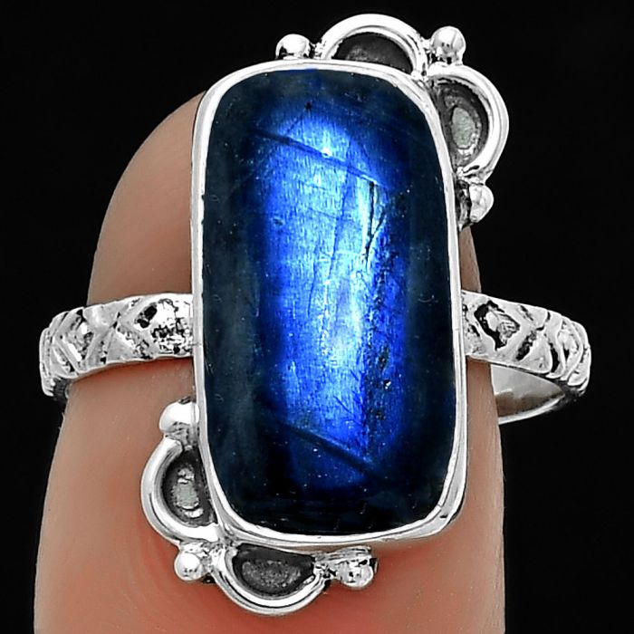 Blue Fire Labradorite - Madagascar Ring size-8.5 SDR176852 R-1103, 9x17 mm