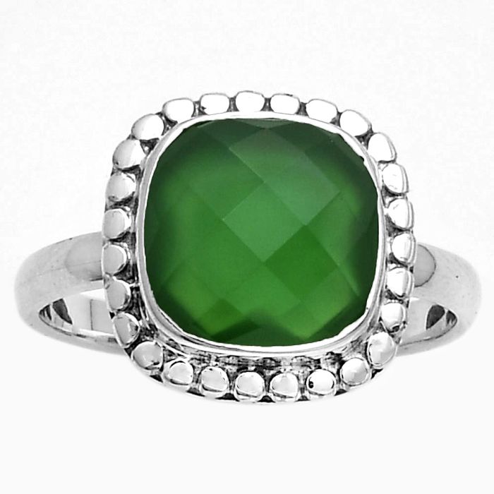 Faceted Natural Green Onyx Ring size-8 SDR176957 R-1071, 10x10 mm