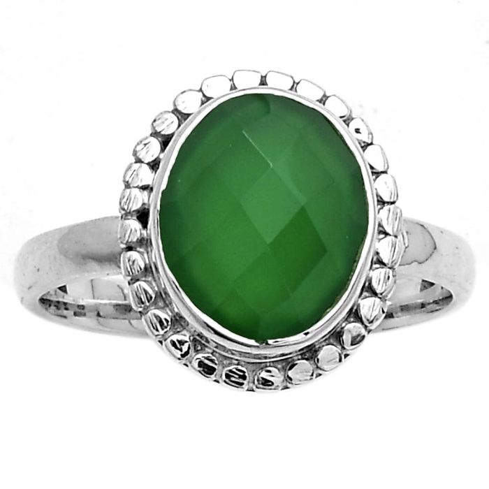 Faceted Natural Green Onyx Ring size-7 SDR176971 R-1071, 9x11 mm