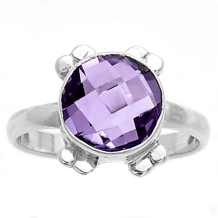 Faceted Natural Amethyst - Brazil Ring size-8 SDR177015 R-1091, 10x10 mm