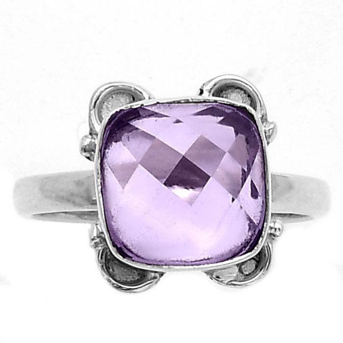 Faceted Rose De France Amethyst Ring size-7.5 SDR177039 R-1103, 10x10 mm