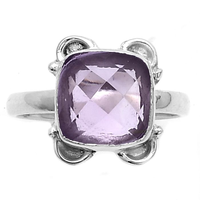 Faceted Rose De France Amethyst Ring size-7.5 SDR177052 R-1103, 10x10 mm