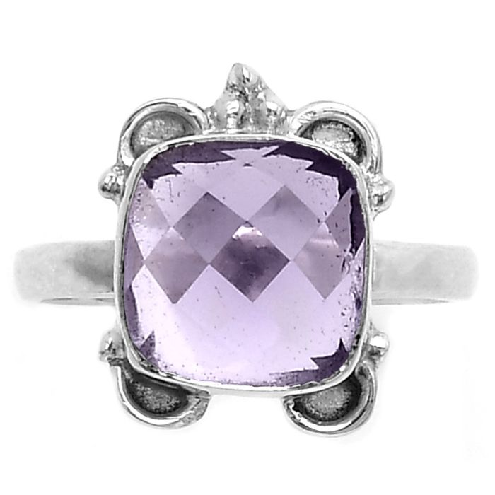 Faceted Rose De France Amethyst Ring size-7.5 SDR177055 R-1103, 10x10 mm