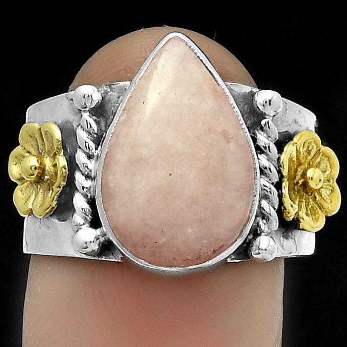 Two Tone - Natural Pink Scolecite Ring size-8 SDR177285 R-1481, 10x15 mm