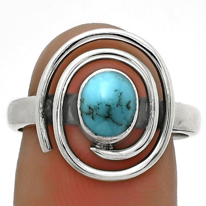 Spiral - Natural Kingman Turquoise 925 Sterling Silver Ring s.8 Jewelry R-1485, 5x7 mm