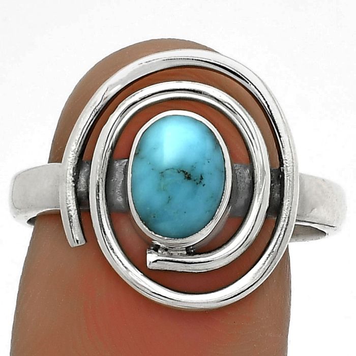 Spiral - Natural Kingman Turquoise 925 Sterling Silver Ring s.8.5 Jewelry R-1485, 6x8 mm