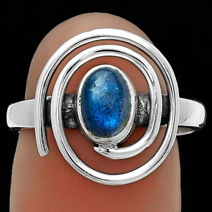 Spiral - Natural Blue Labradorite Ring size-7.5 SDR177332 R-1485, 5x7 mm